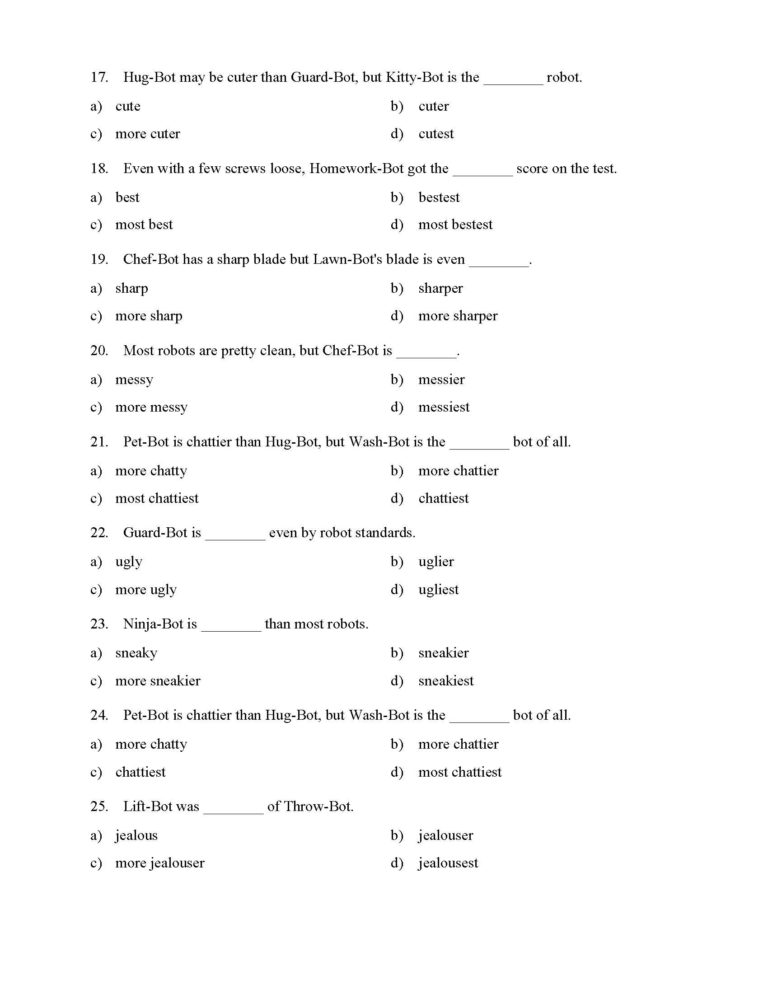 Comparative And Superlative Adjectives Test With Giant Db Excel