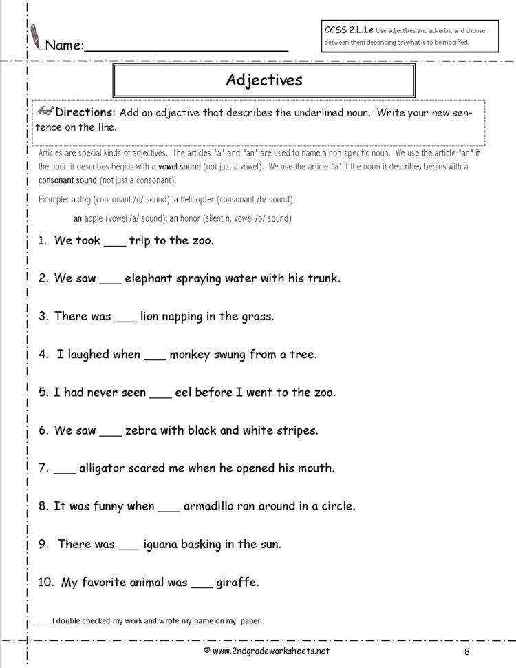 Adjectives Worksheet For Grade