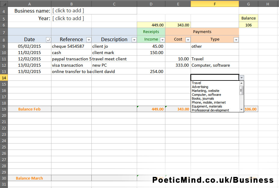 bookkeeping spreadsheet