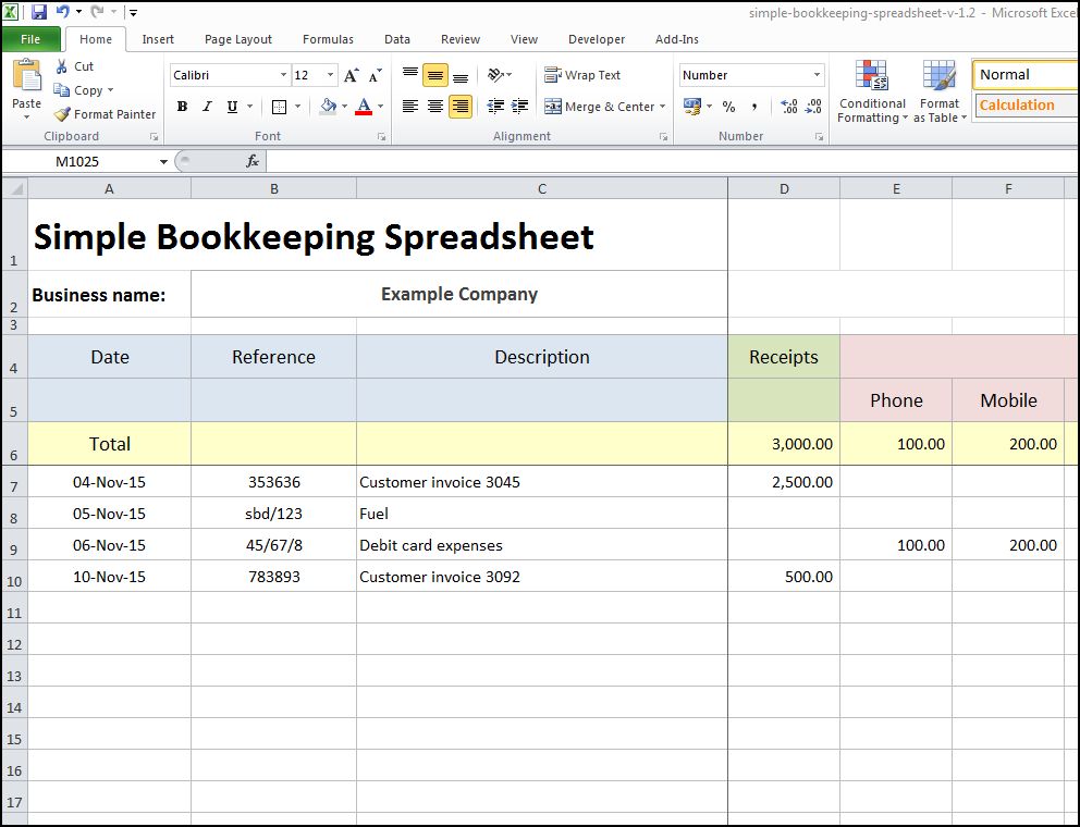 word bookkeeping template