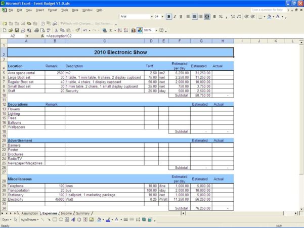 excel spreadsheet for monthly expenses
