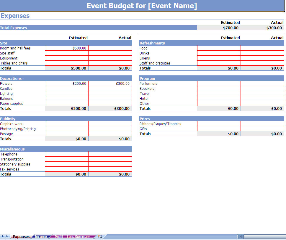 Business Expense Sheet Template