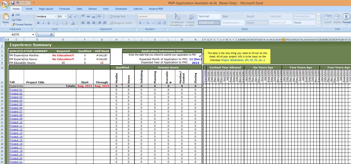 Microsoft Excel Project Template