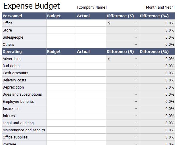 monthly expenses sheet for business