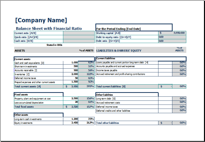 Balance Sheet Example Excel