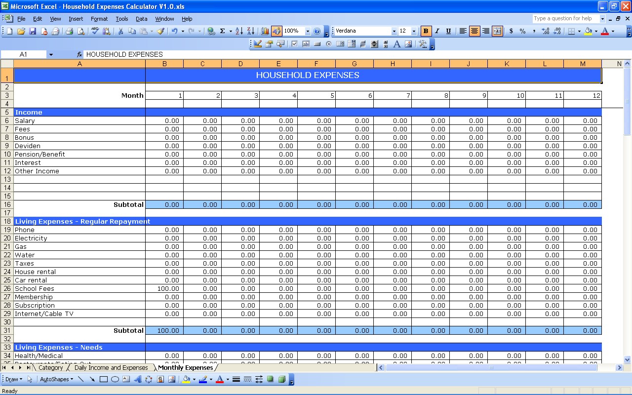 free template for business expenses and income