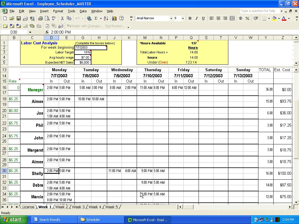 Excel Employee Schedule Template