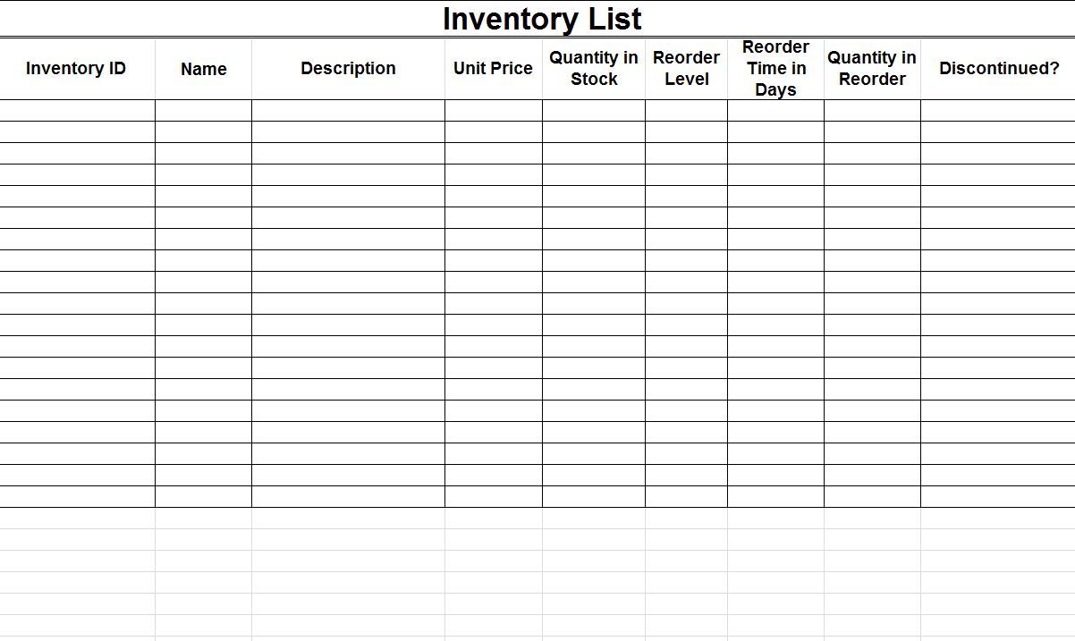 free printable inventory sheets —