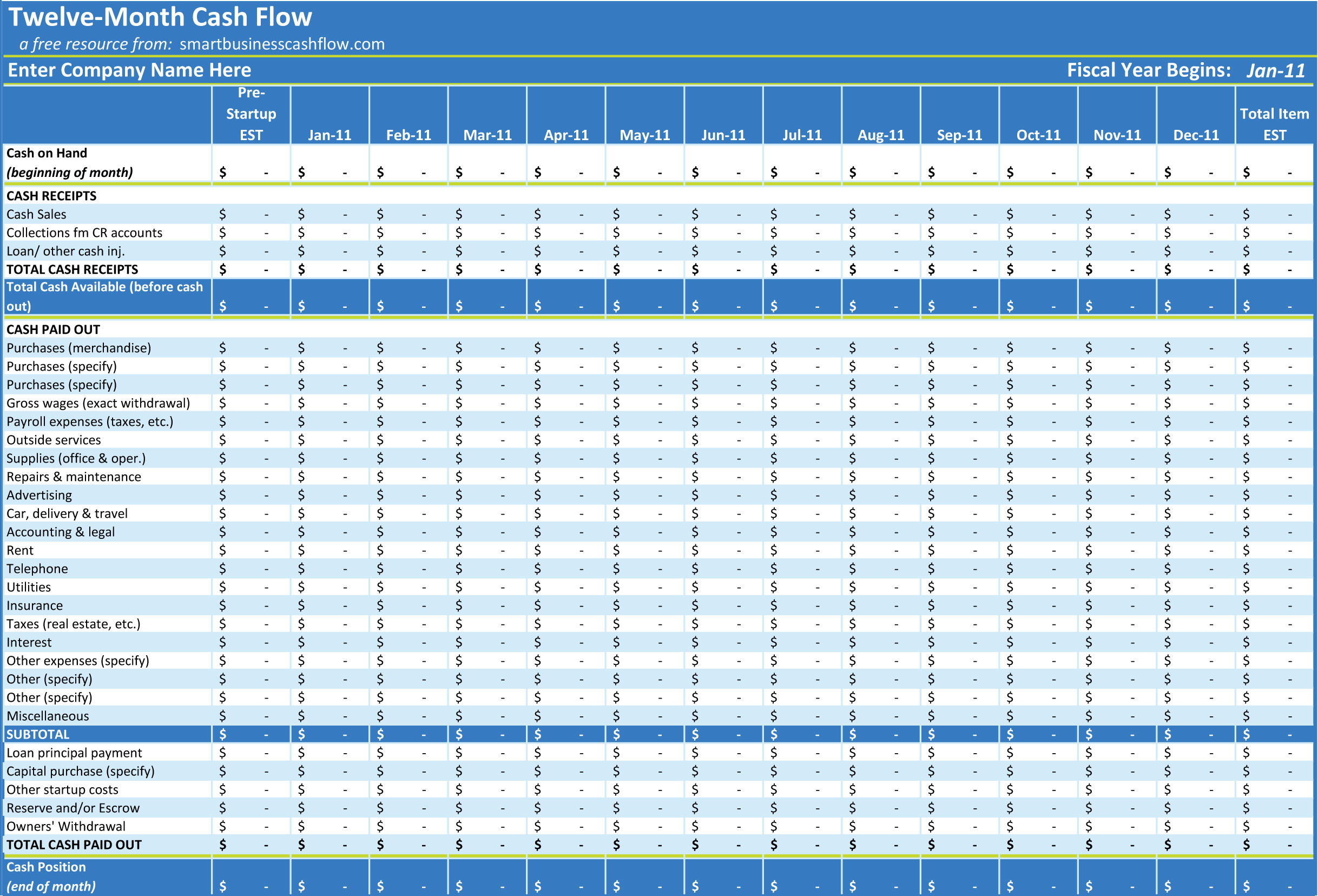 microsoft excel cash flow template