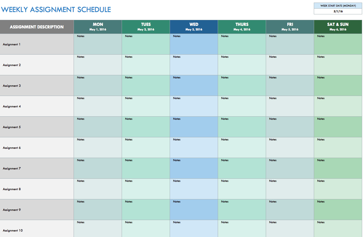 Monthly Time Schedule Template Excel