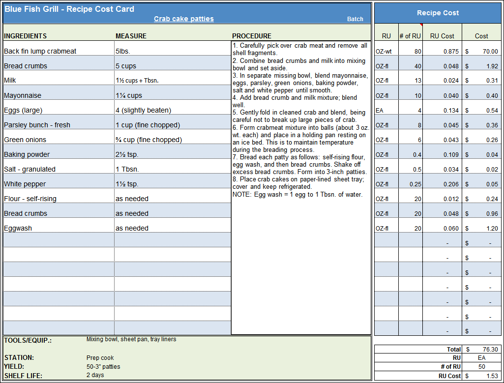 Recipe Costing Template Excel Download — Db 9018