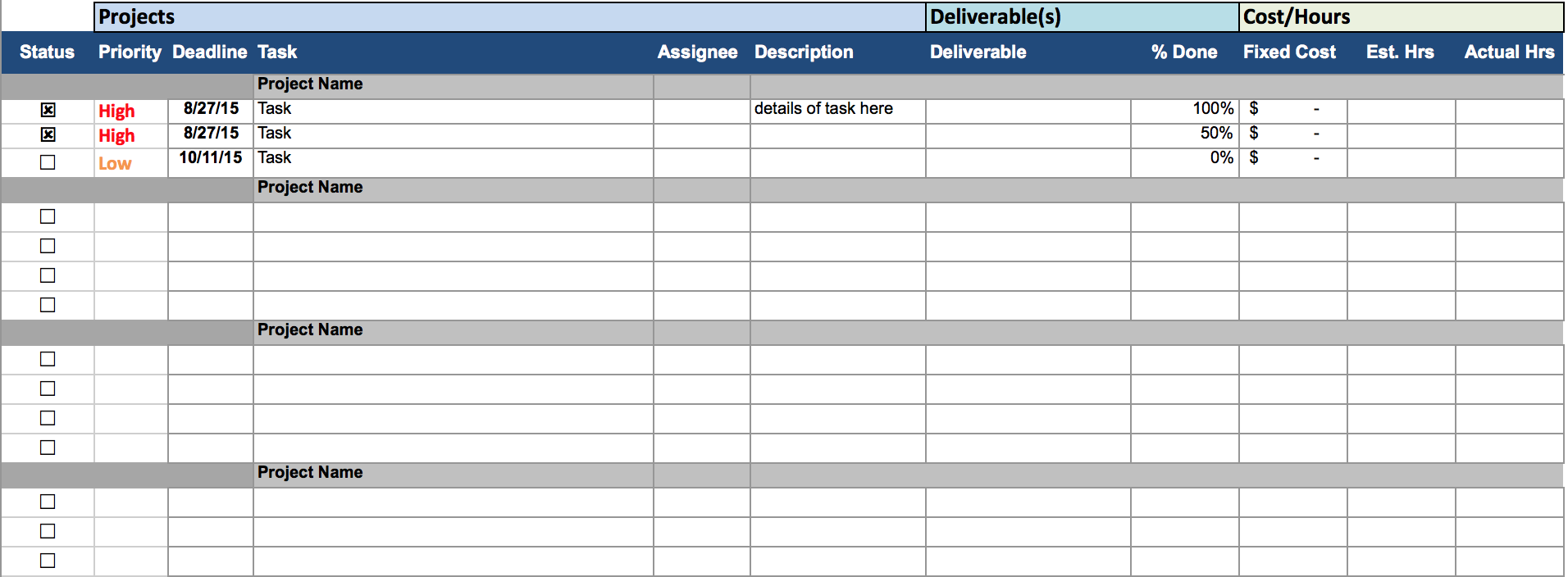 excel project planner template