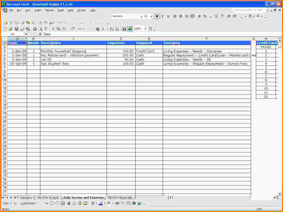 basic monthly expense spreadsheet excel