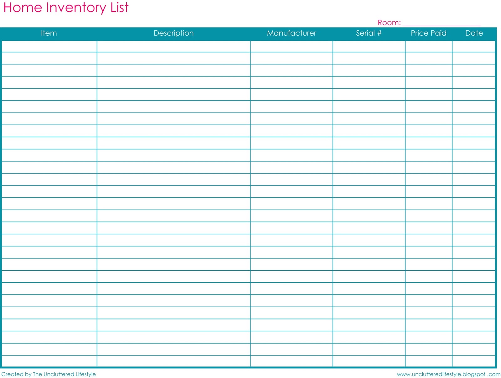 excel home inventory template