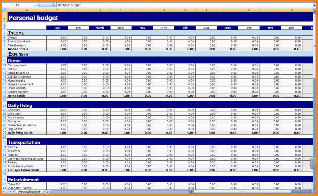 Monthly Spreadsheet Template —