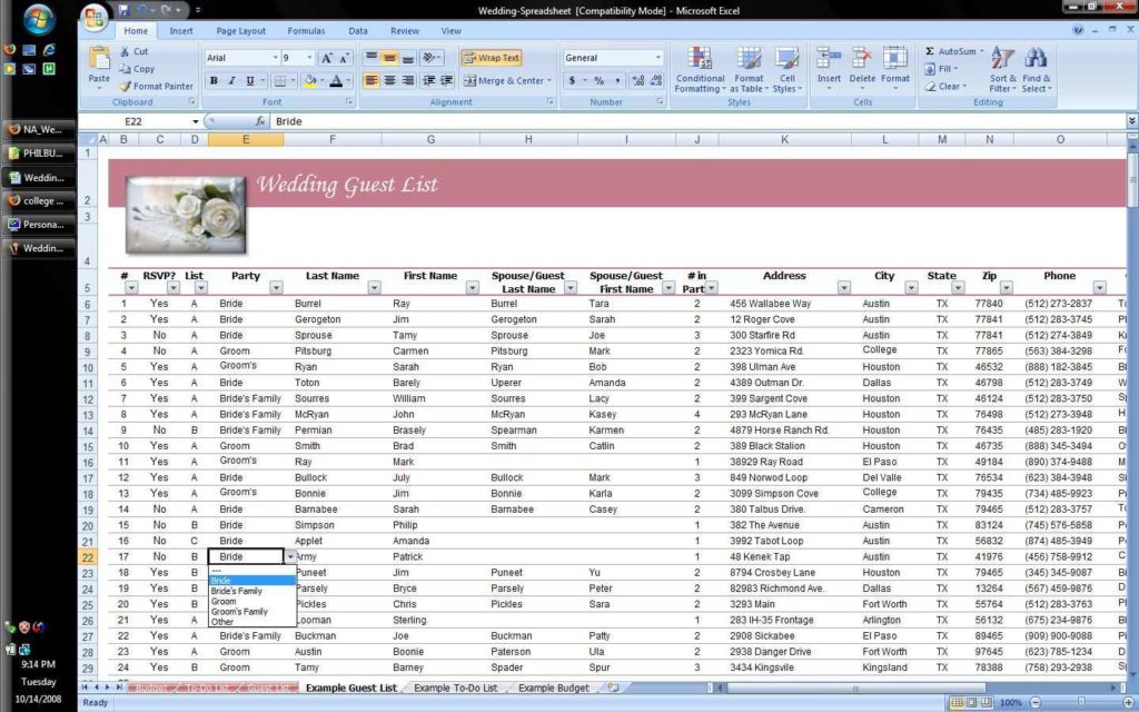 Best Wedding Guest List Spreadsheet Download