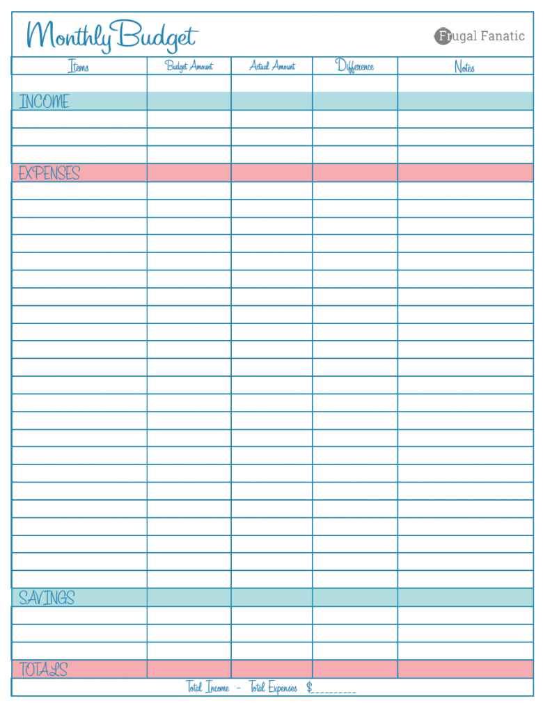 monthly budget spreadsheet template