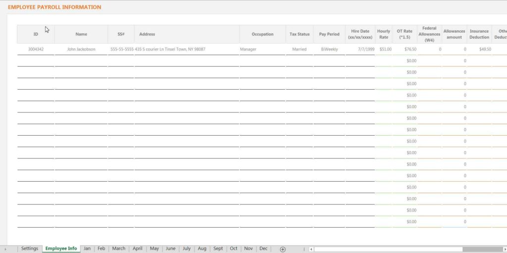 Example Of A Payroll Spreadsheet