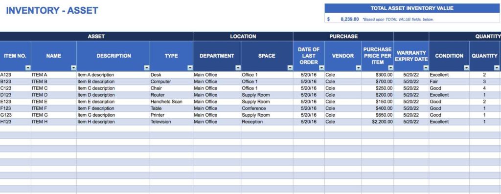 Examples Of Excel Inventory Spreadsheets