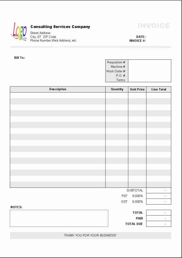 Excel Templates For Invoices — Db 7755