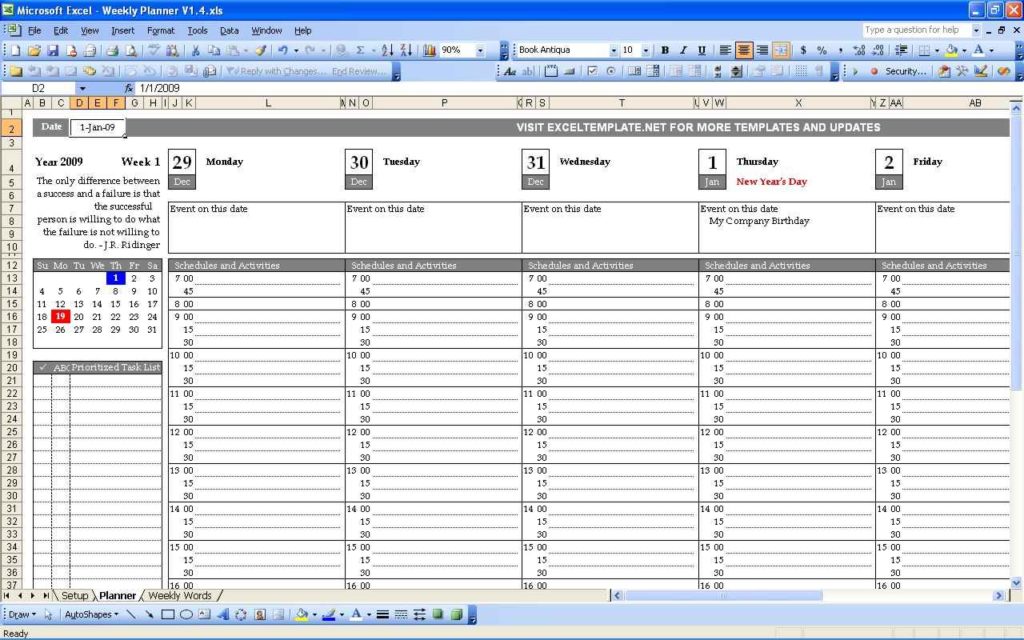 Weekly Planner Template In Excel