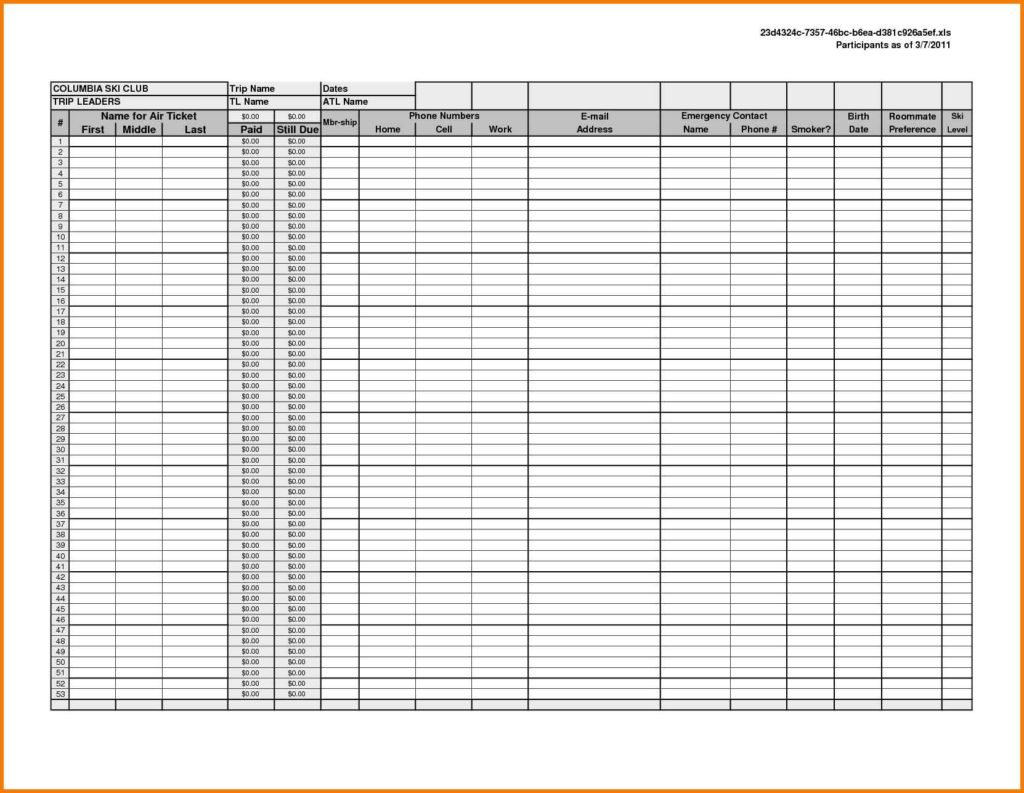 Printable Spreadsheet Template Db excel