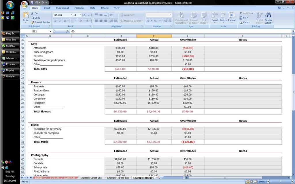 Microsoft Excel Spreadsheet