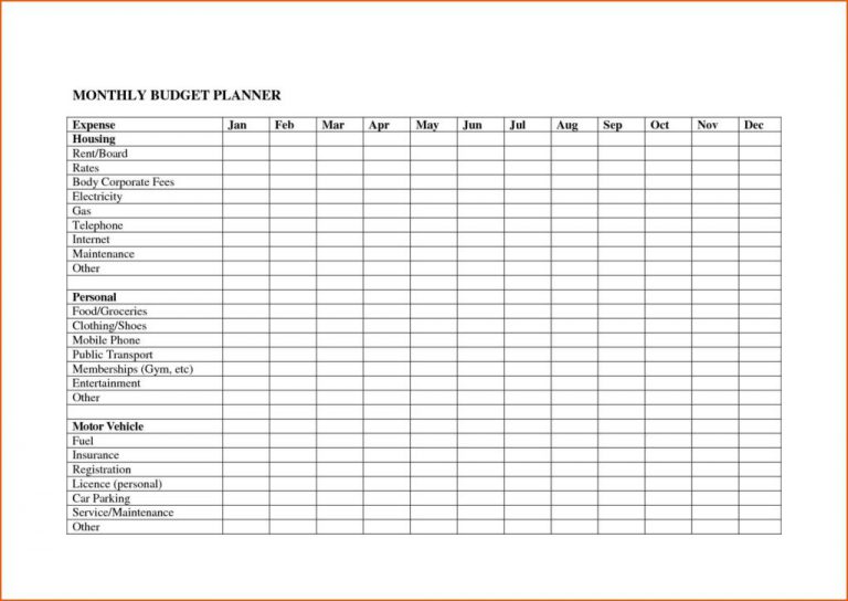 monthly expenses spreadsheet template excel