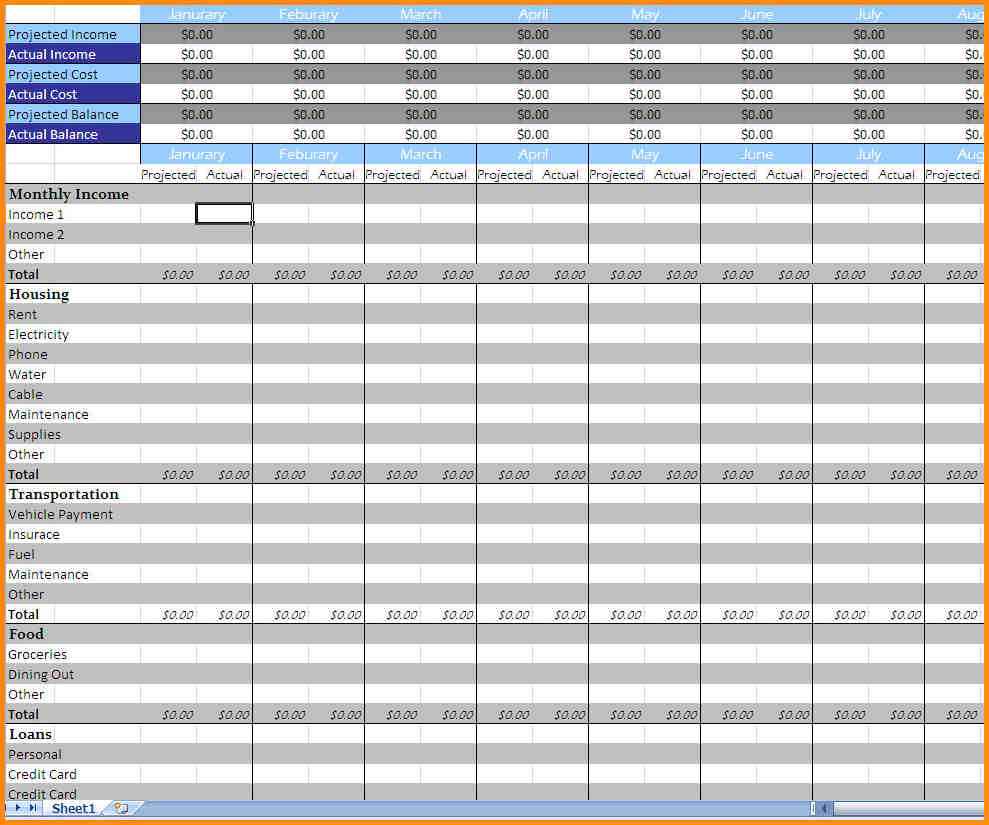 excel spreadsheet templates for monthly expenses