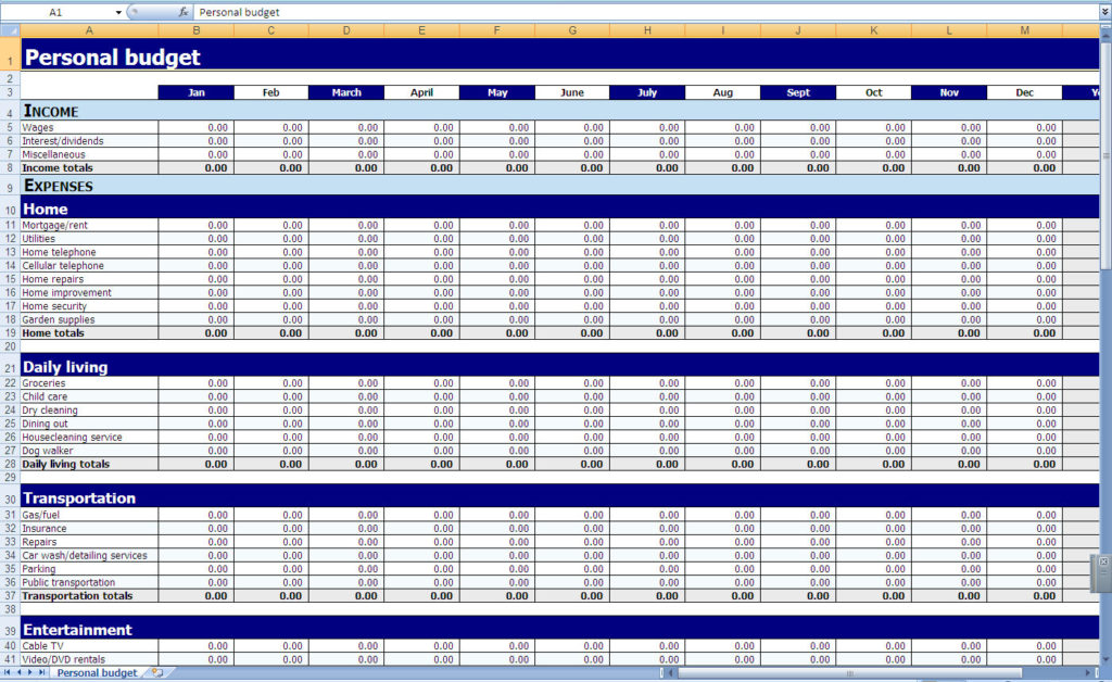 personal finances spreadsheet template