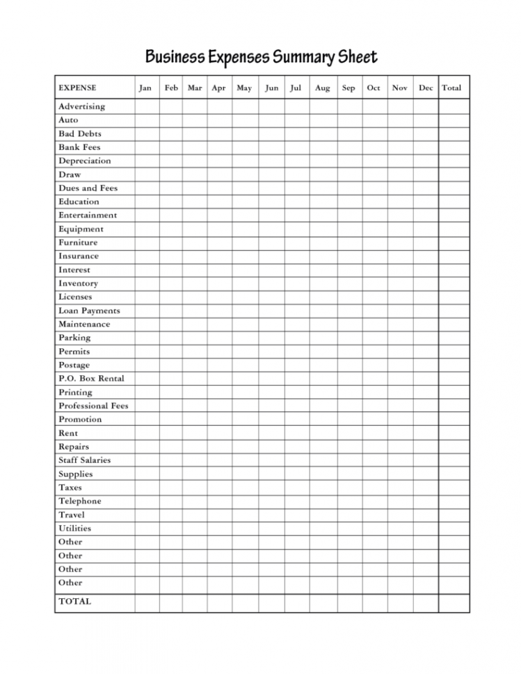 Small Business Expense Spreadsheet Template Free