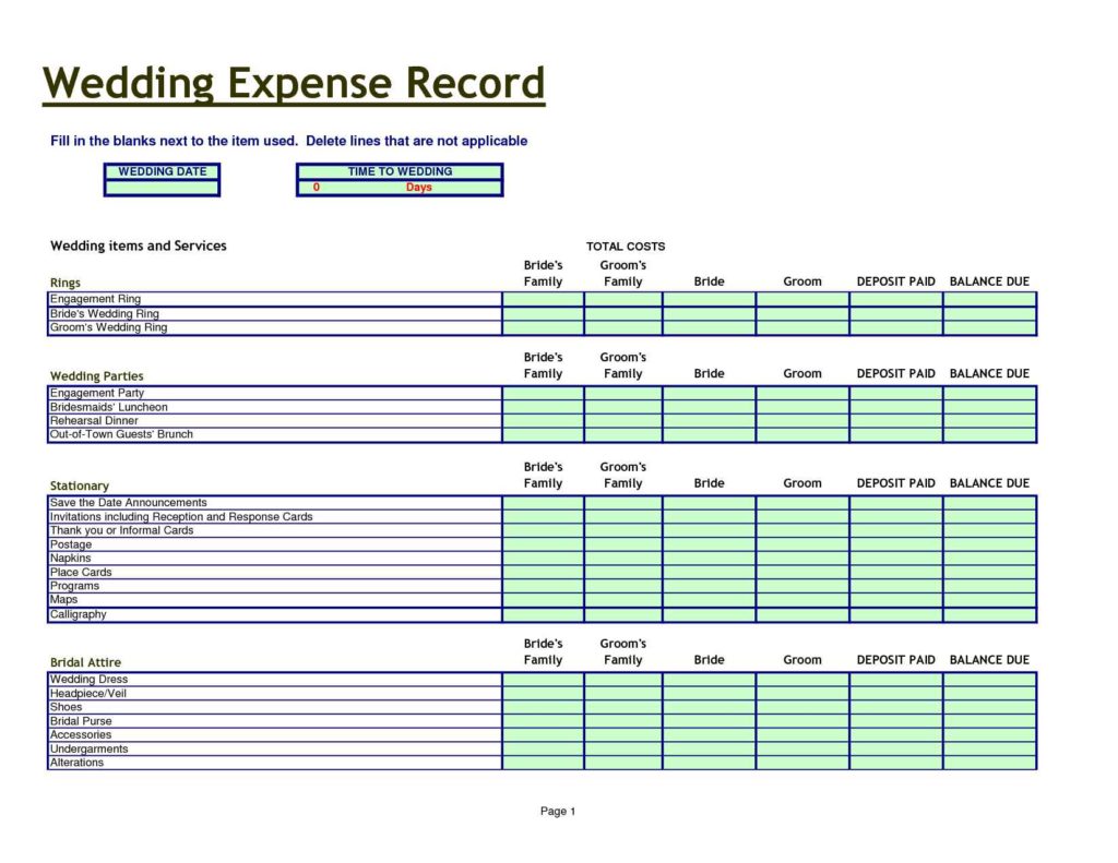 Wedding Budget Excel Spreadsheet Template
