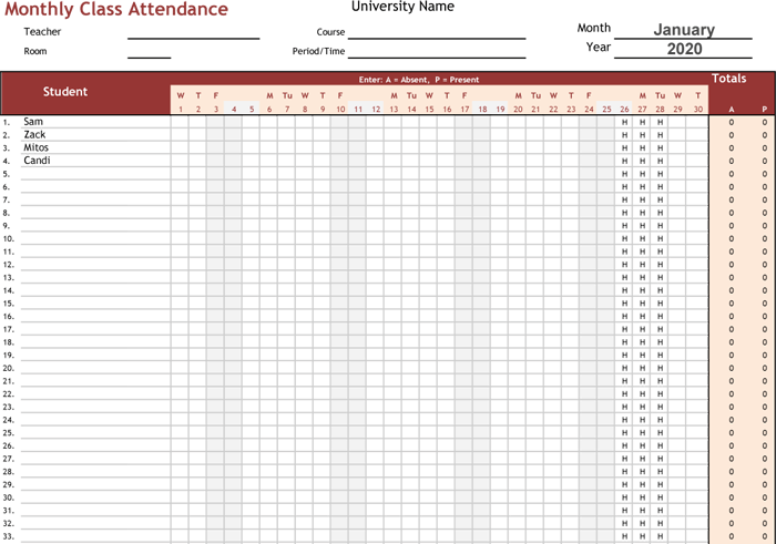 Attendance Tracking Sheet Template