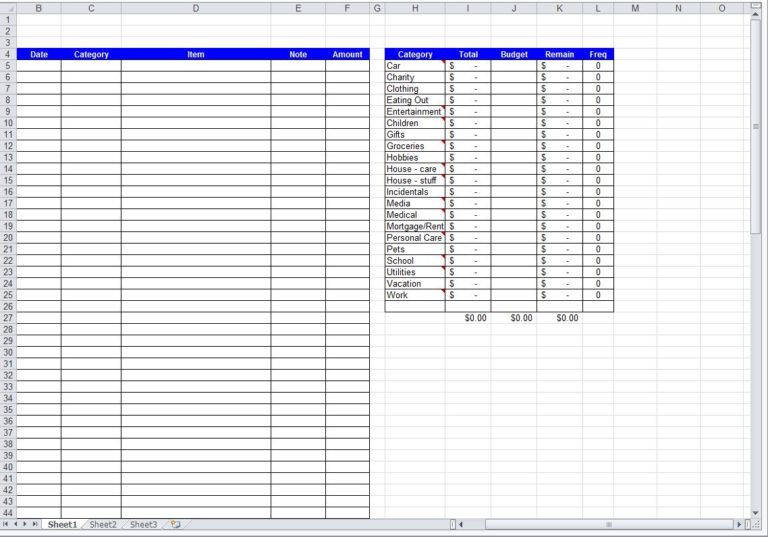 daily spending tracker excel