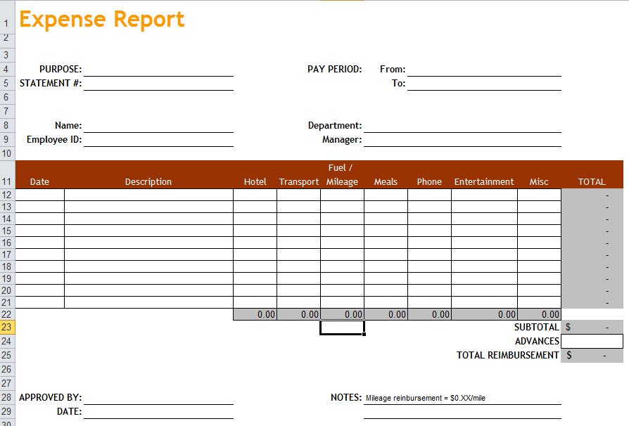 free tax expense report template