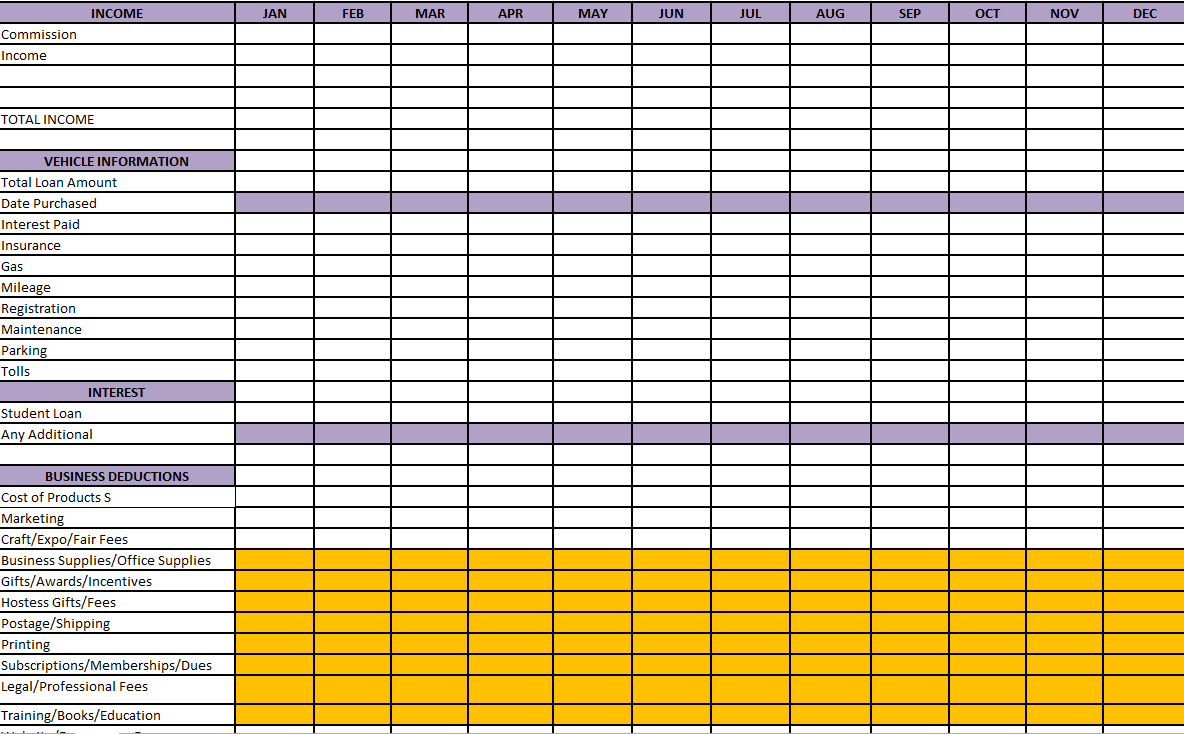 Free Business Tax Expense Spreadsheet