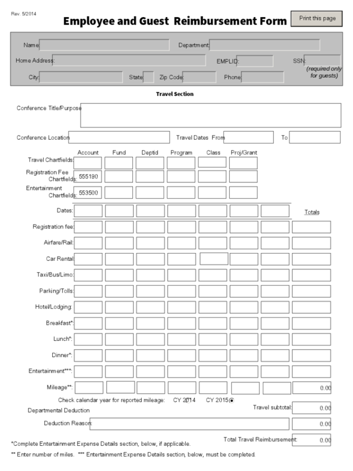 General Reimbursement Form Db excel