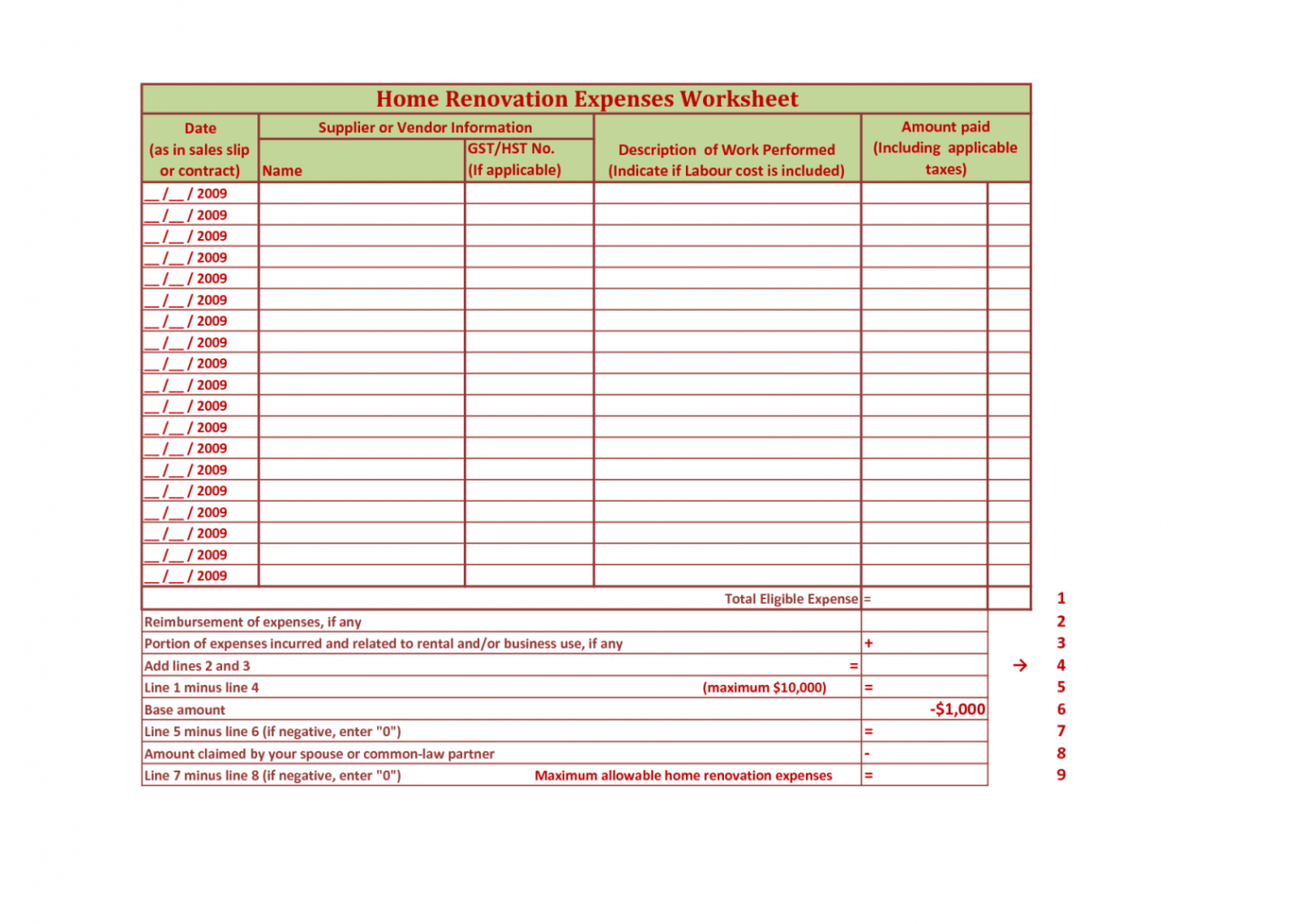 Home Remodeling Excel Spreadsheet Simple Home Designs