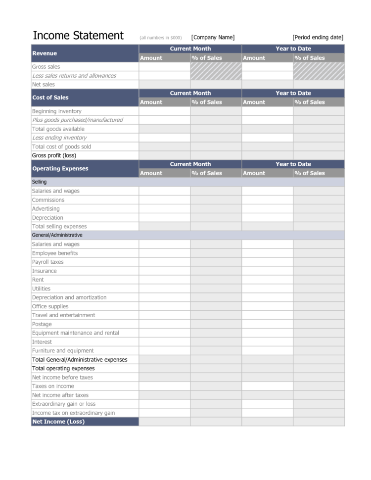 Income Statement Worksheet Excel