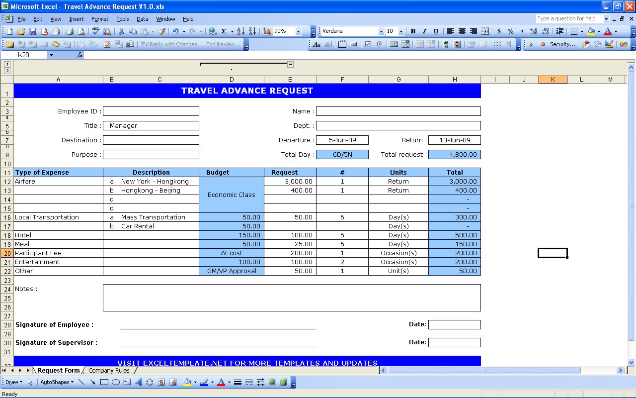 excel template expense report