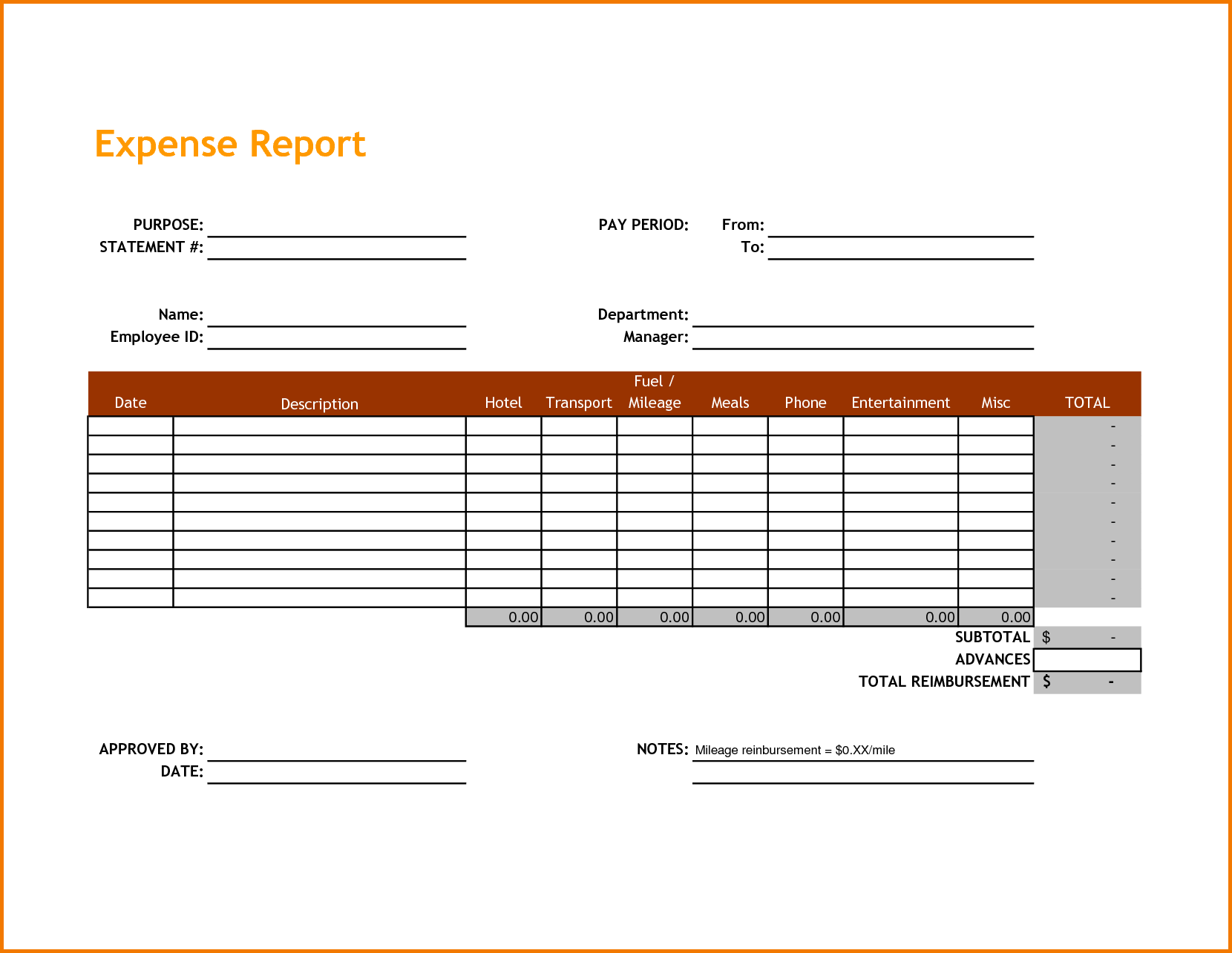 free excel travel expense report template