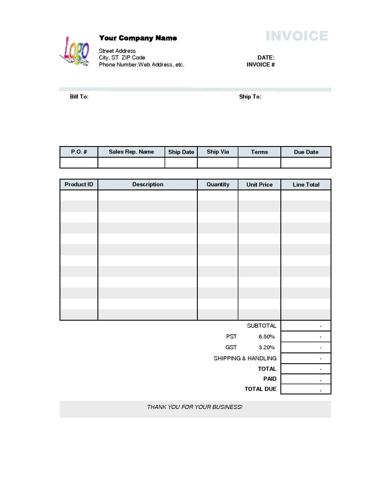 excel templates for invoices