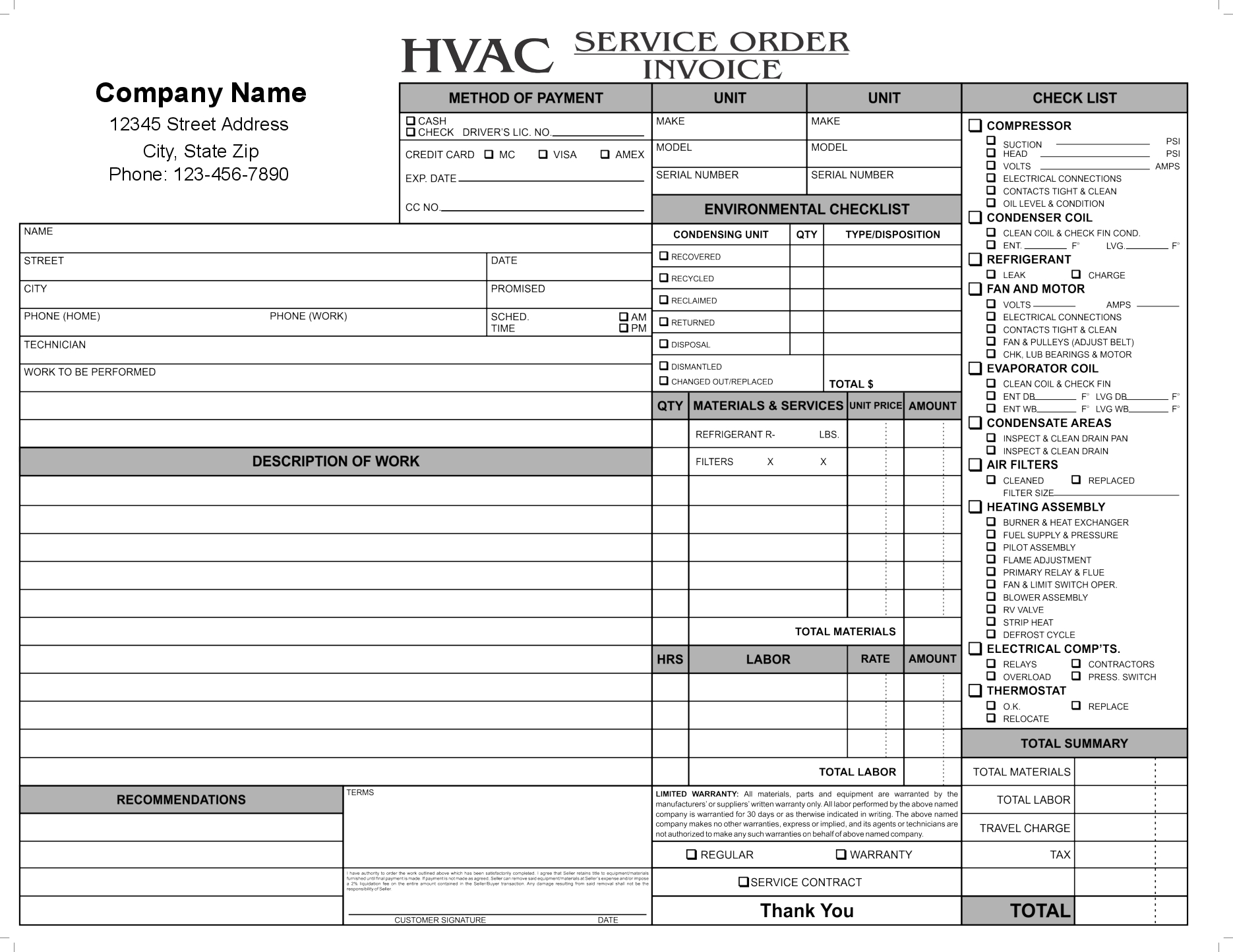HVAC Service Order Invoice Templat Db excel