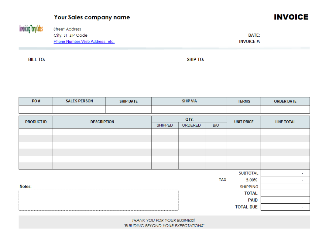 Invoice Template Excel Free Download Excel Spreadsheet