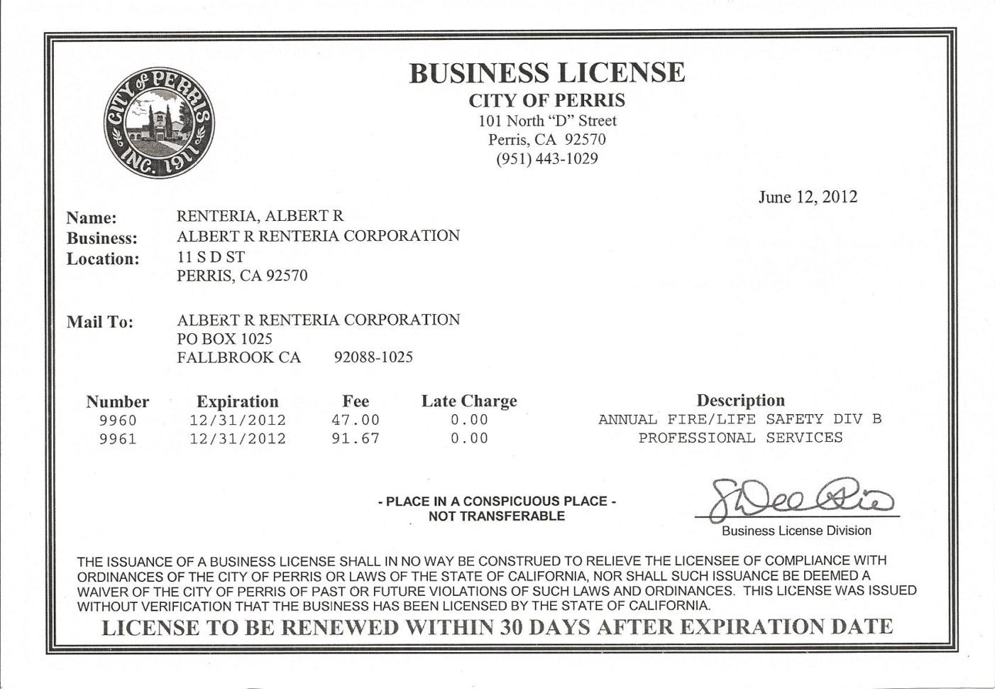 Business License Samples —