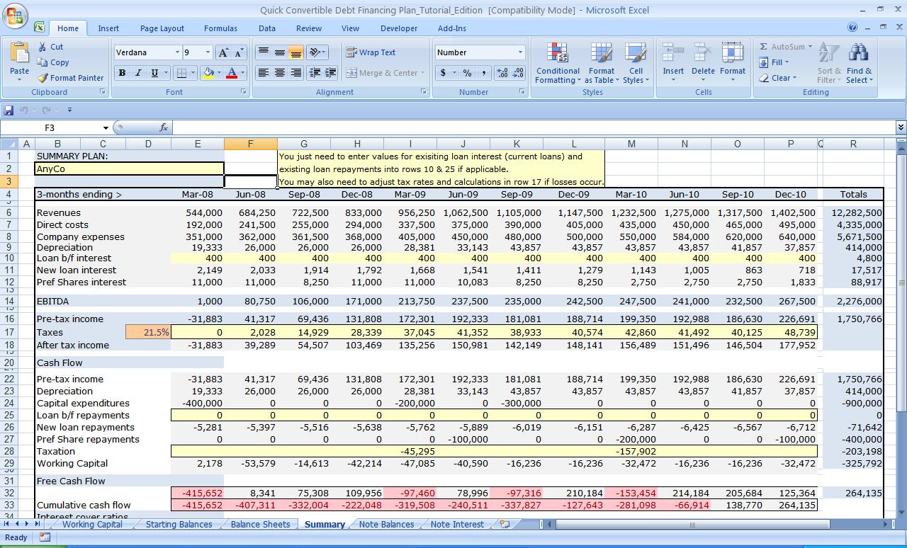 Business Plan Financial Template —