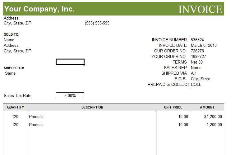 Rental Invoice Template — Db