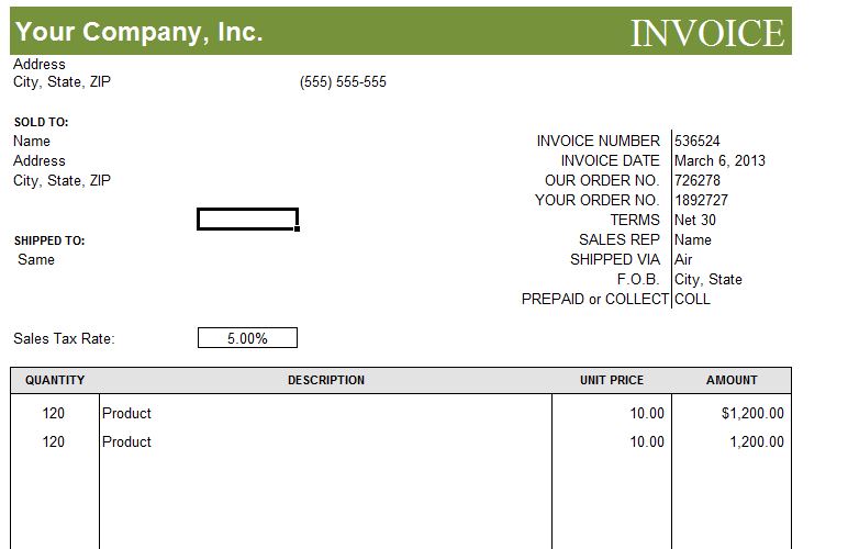 Rental Invoice Template Db excel