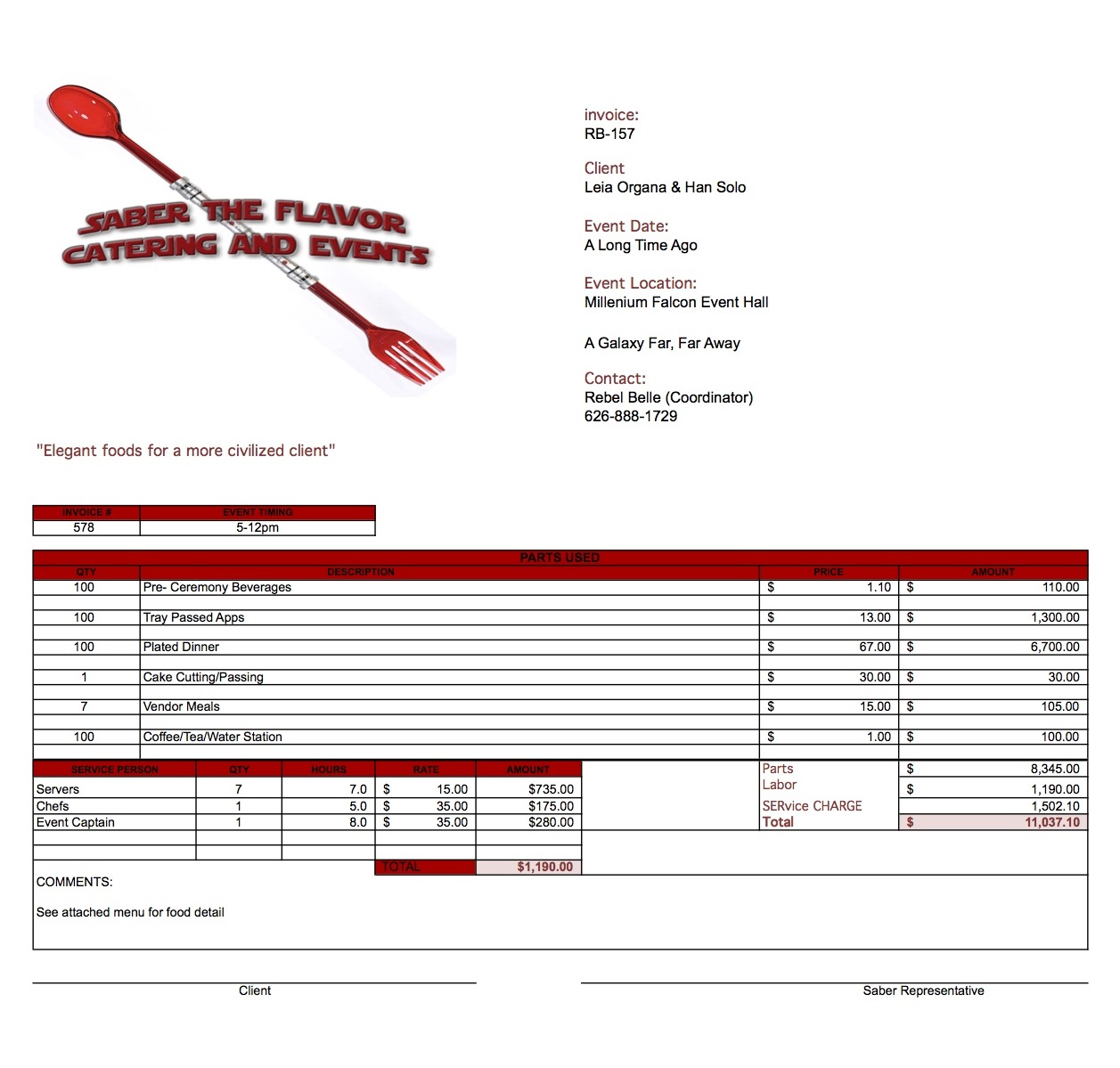 Catering Invoice Template Word