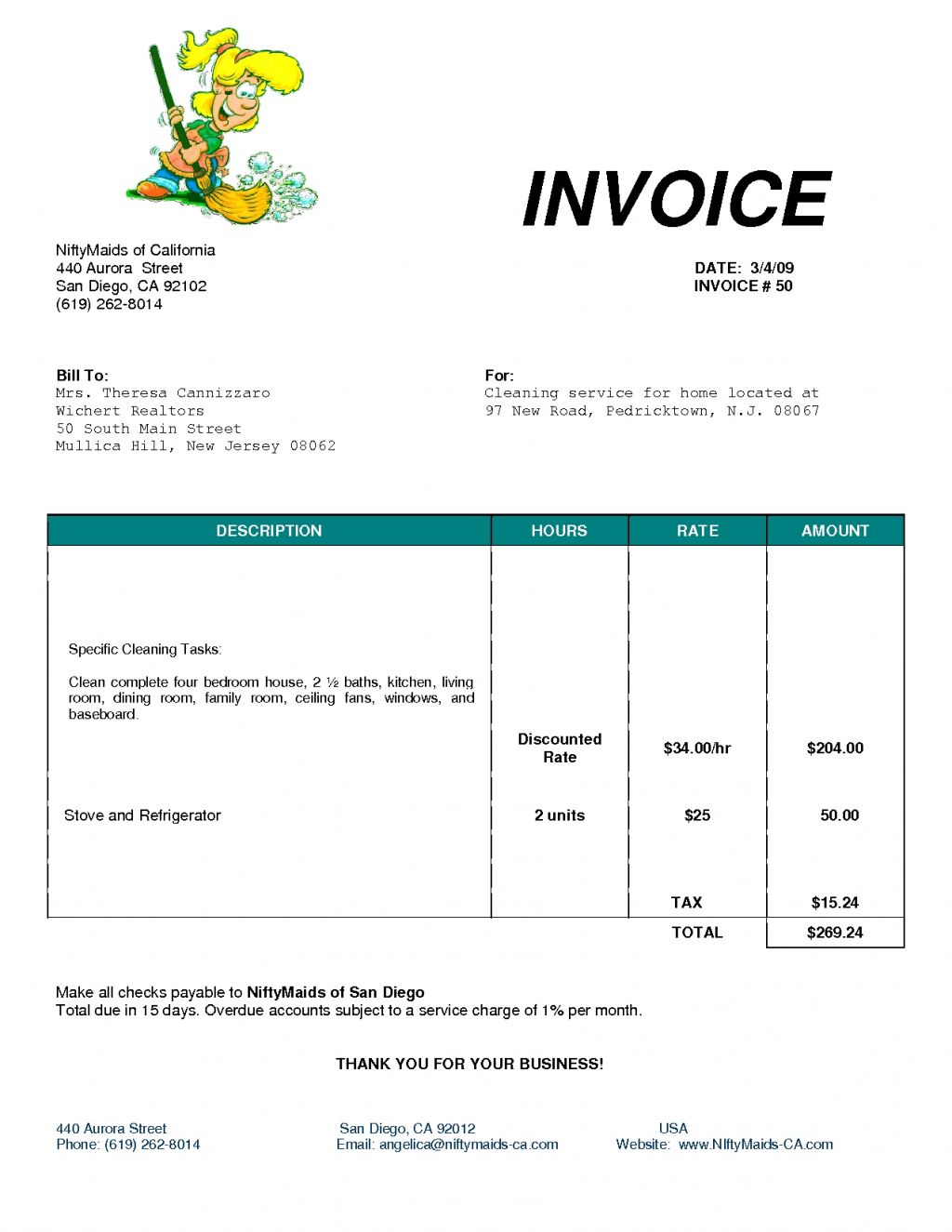 House Cleaning Service Invoice —